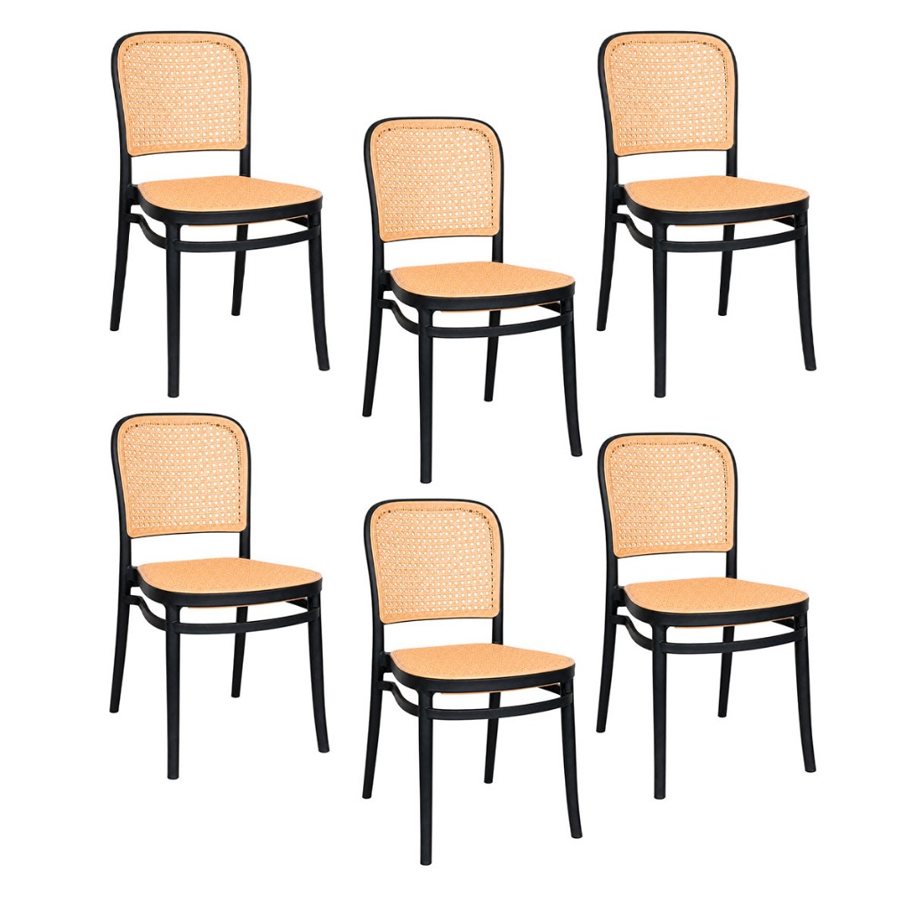Kit 6 Cadeiras Roma em Polipropileno para Sala de Jantar e Cozinha Design Moderno Preta Suporta até 120kg
