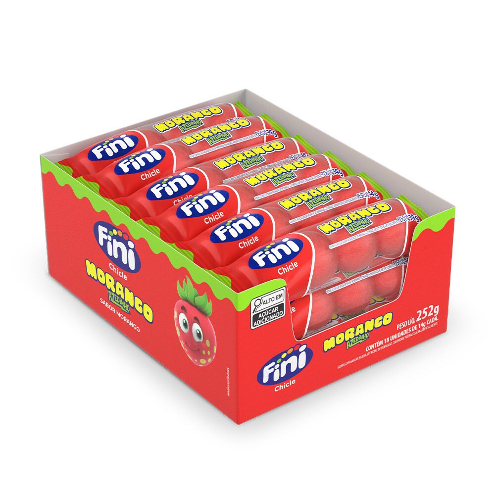 Caixa 18un Fini Chiclete Azedinho Morango 14g