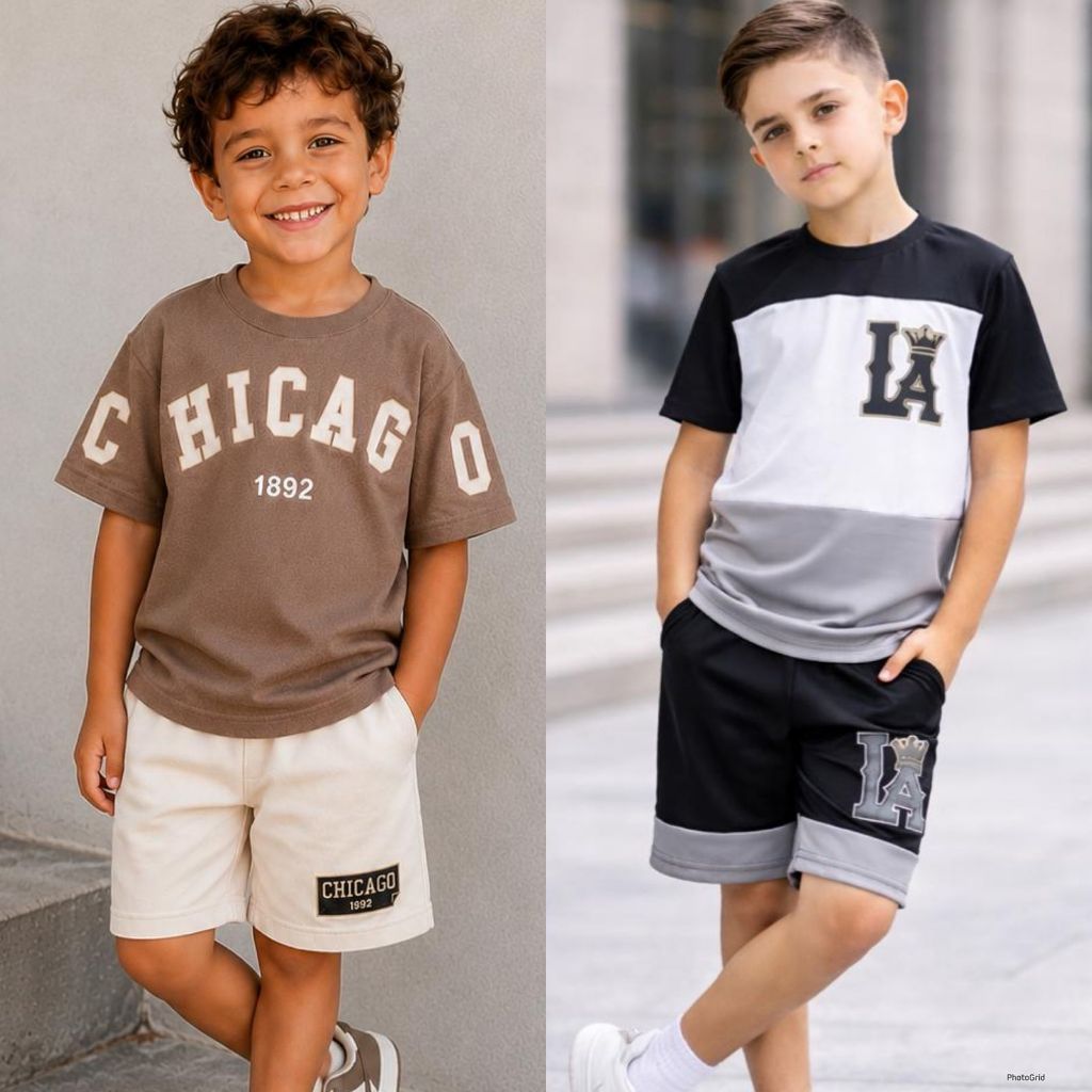 Conjunto Menino Infantil Casual Camisa Algodão e Bermuda com Bolso Estampas Variadas Envio Imediato