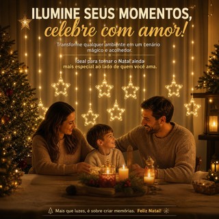 3M Bivolt 110V–220V Cortina de Luz Natal Estrela Lua Floco de Neve Árvore Decoração Festa LED KL-524