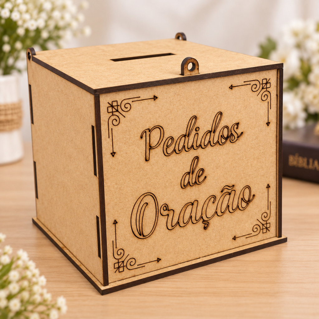 COFRE URNA COM 12X12X12CM MDF pedido de oração orações dizimo oferta