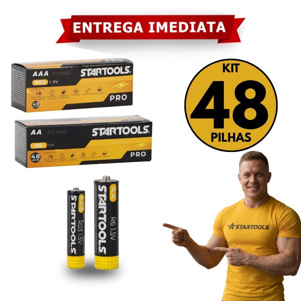 Pilha Palito Comum AAA e AA Startools De Zinco