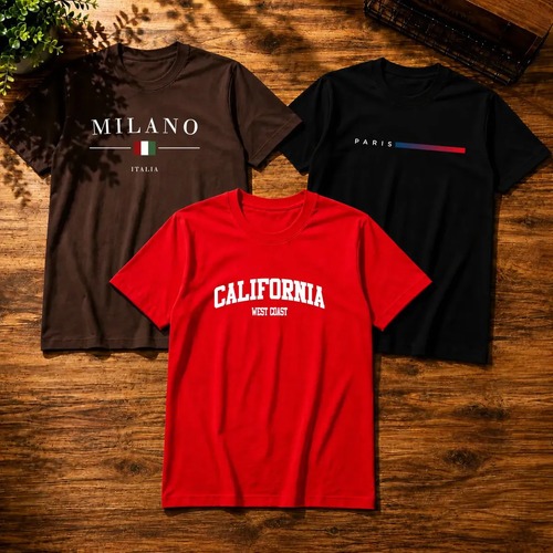 Kit 3 Camisetas Estampada Milano, Paris, California Masculina 100% Algodão Premium Verão Casual