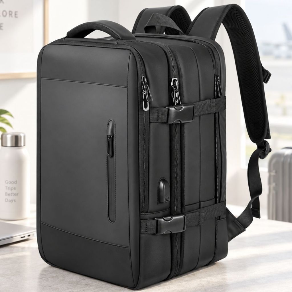 Mochila de Viagem Expansível Grande Notebook Executiva Preta Multifuncional Design Premium para Trabalho Faculdade