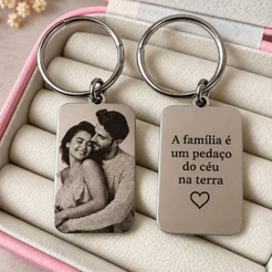 Chaveiro Retangular Personalizado com Foto e Frase Gravação a Laser Aço Inox Presente Namorados Casal Brindes