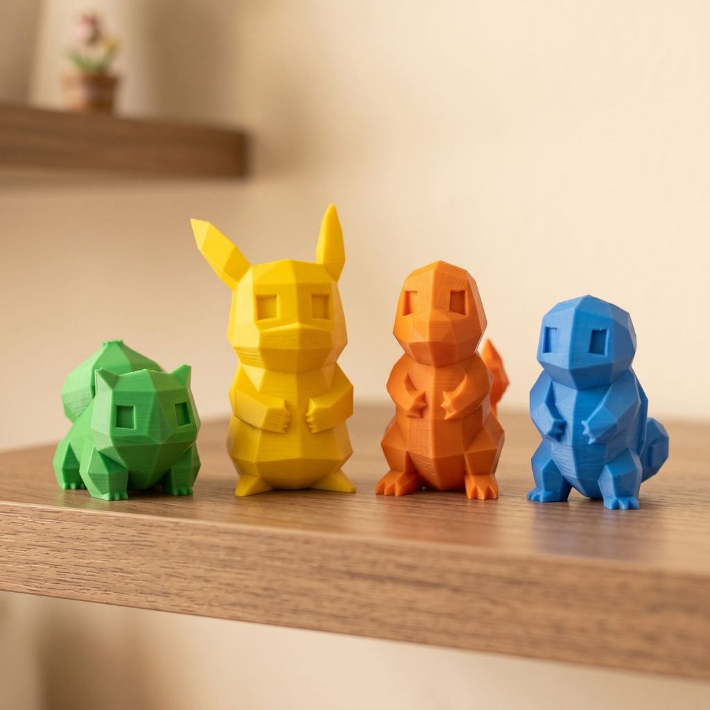 Pokémon Kit 4 Bonecos Inspirados Pokémon Decorativos Minimalista - Pikachu, Bulbasaur, Charmander, Squirtle