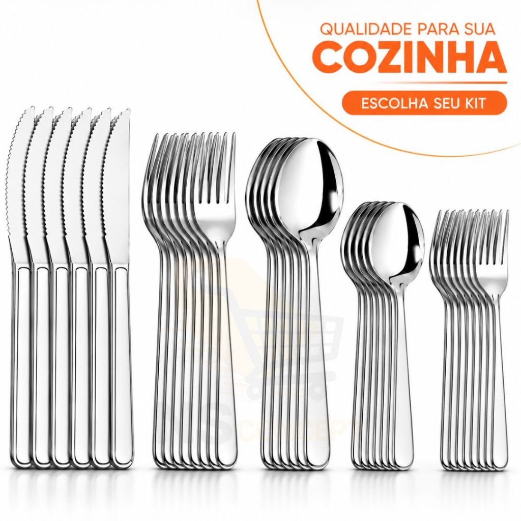 Kit 30, 60, 90 Ou 120 Talheres Premium Em Inox Jogo Completo Garfo Faca Colher Garfo Sobremesa Colher Sobremesa