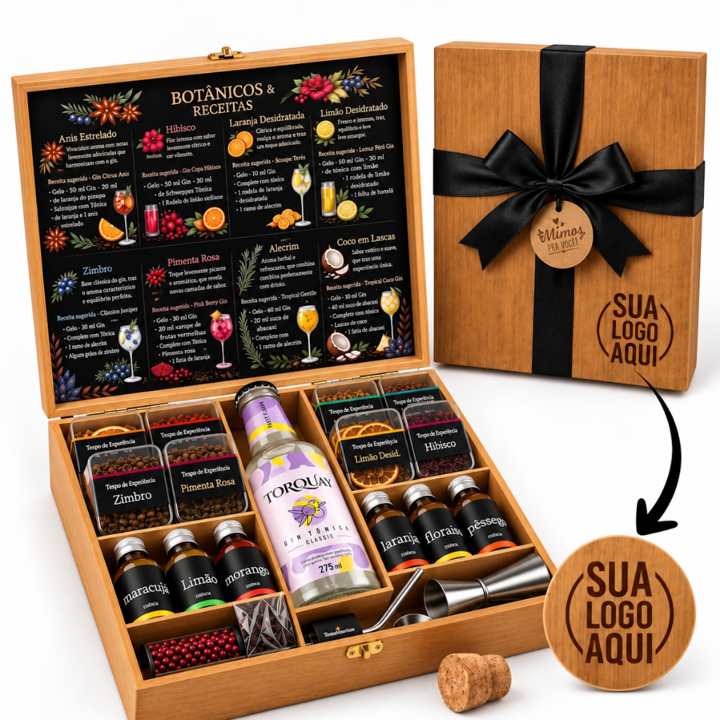Maleta Estojo Kit Gin Especiarias e Acessórios. Pronto para Presentear - GRAVE O NOME OU SUA LOGO!