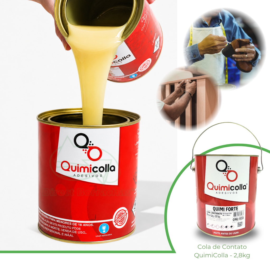Cola de Contato Quimicolla - Galão 2,8Kg Sapateiro, MDF, Couro, Tecidos, Platicos, Aluminios | Direct Borrachas