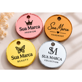 30 Etiquetas Tag de acrílico personalizada Nome ou Logomarca. Crochê/Casamento/Aniversário/Roupas