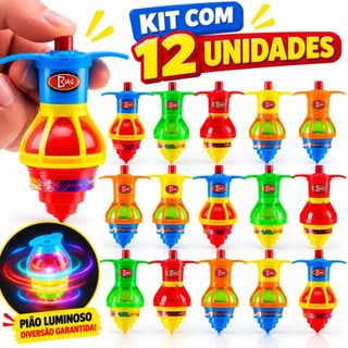 Kit 12 Pião Luminoso Brinquedo Giratório Crianças Lembrancinhas Divertidas Para Festa E Aniversário Infantil