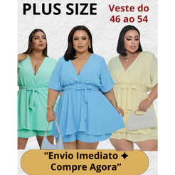 Macaquinho Plus Size Duna Shortsaia Gola V Lastex