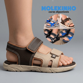 Sandália Infantil Menino Molekinho Tiras Aderentes Conforto Passeio Leve