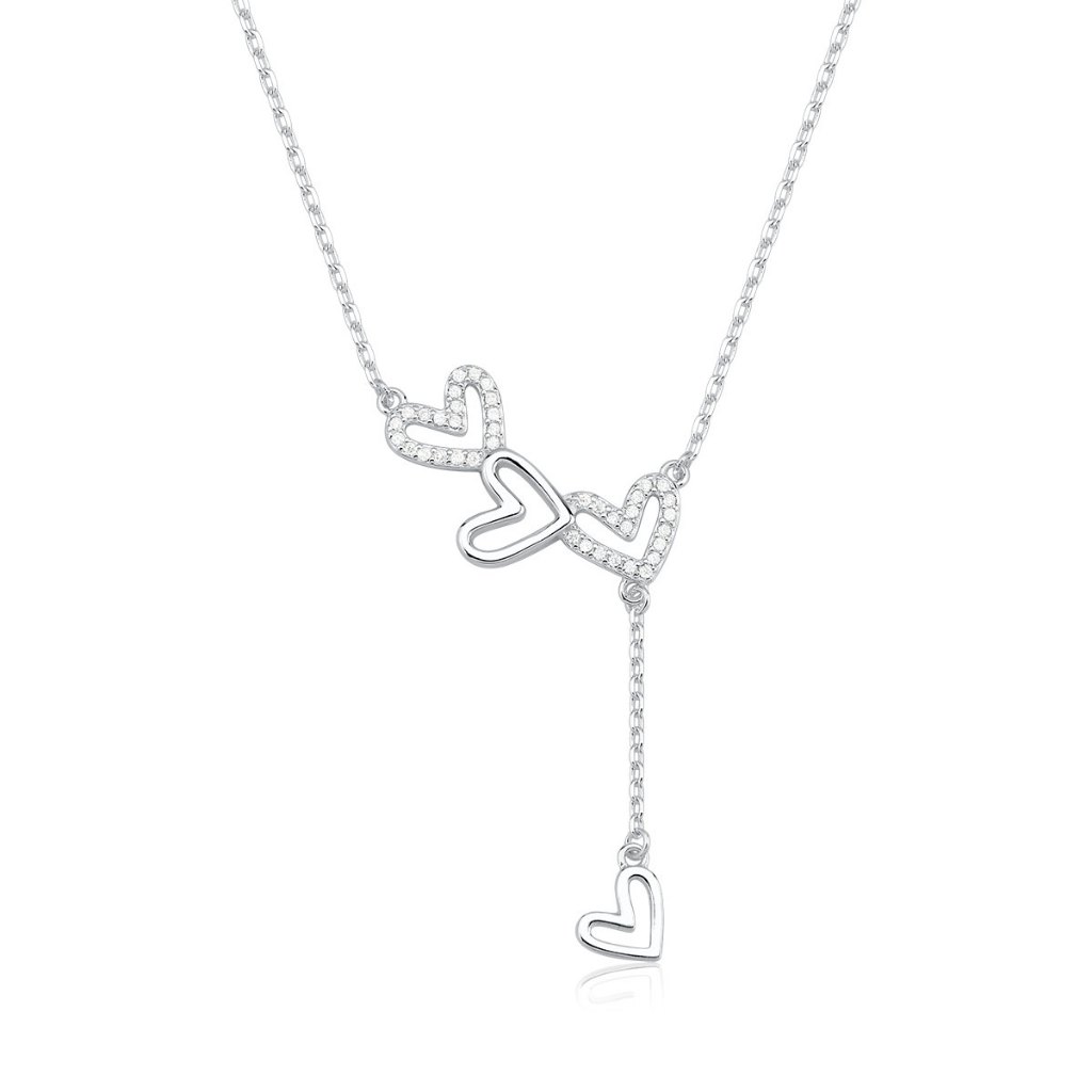 Colar Feminino de Prata 925 Canga com Corações Vazados