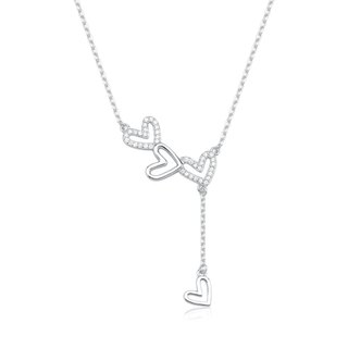 Colar Feminino de Prata 925 Canga com Corações Vazados