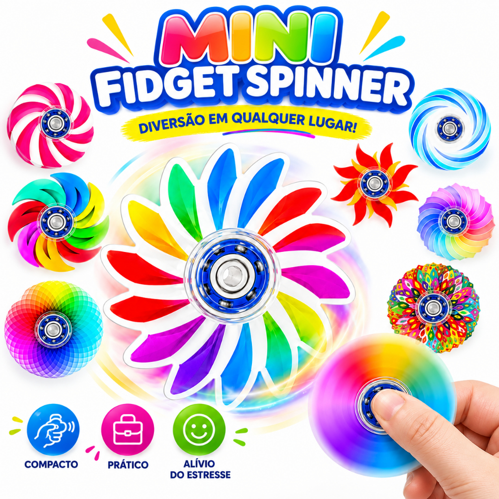 Mini Fidget Spinner Colorido Kit 5/10/15 uni – Brinquedo Anti Estresse Giratório Portátil e Diversão