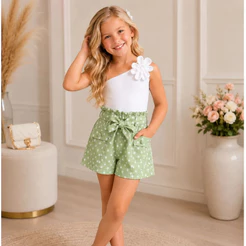 Conjunto feminino Infantil Blusa Flor Shorts Poá Blogueirinha Luxo meninas shorts infantil menina poá bolinhas