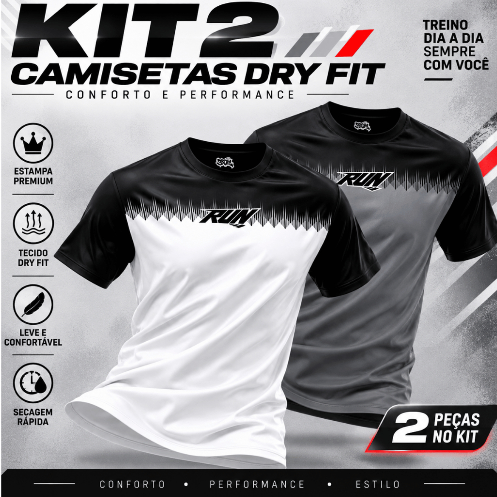 Kit 2 Camiseta Dry Fit Masculina Academia Leve, Confortável Musculação Gym Treino