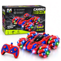 Carrinho Controle Remoto Recarregável Homem Aranha Drift Luz Acrobata Maluco Gira 360 Brinquedo Infantil
