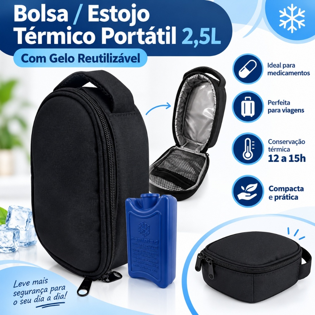 Estojo Case Térmico Premium Viagem Insulina Medicamentos Ozempic Mounjaro Veterinário Portátil Kids