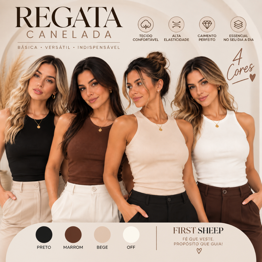 Regata Feminina Básica Ribana Canelada Algodão Elastano Premium Sem Transparência Blusinha Camiseta Lisa Casual