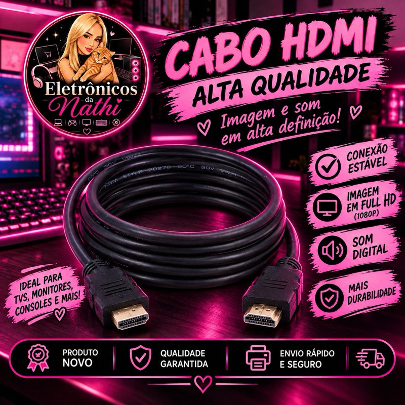 kit com 2 Cabos HDMI 1.8m ou Display Por - Transmissão Estável, Imagem Nítida e Conectores Reforçados