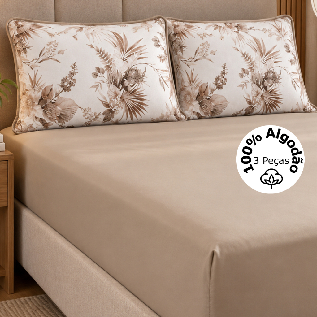 Jogo de Cama em Malha 100% Algodão 30.1 Estampada Com Elástico -  Solteiro Casal Queen King