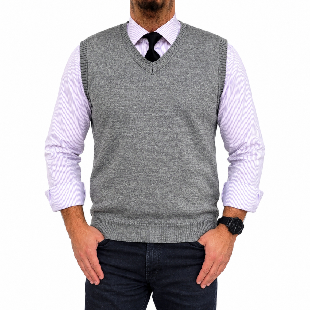 Colete social malha em lã pullover tricô gola V masculino