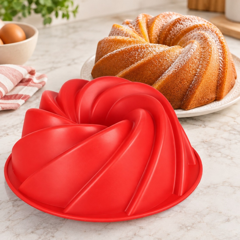 Forma Silicone Antiaderente 3D Assadeira Espiral Com Furo Bolo Pudim Torta Forno Air Fryer Freezer