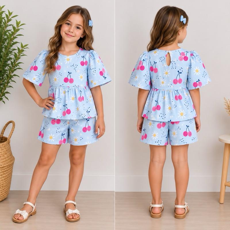 Conjunto Infantil Menina Short mais Blusa Estampado Tecido Leve e Confortável.