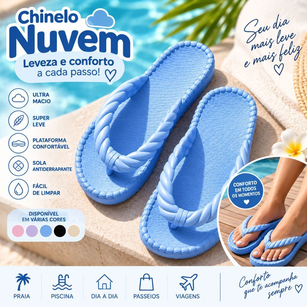 Chinelo Nuvem Feminino Macio Confortável Plataforma Leve Antiderrapante para Dia a Dia Praia e Piscina