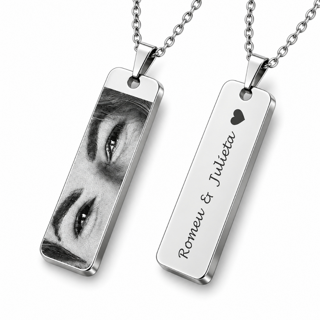 Colar Olhar Personalizado com Foto ou Texto Aço Inox 45 ou 60 cm