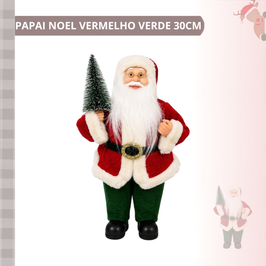 Papai Noel Em Pé (Vermelho Verde) 30cm Florarte Para Decorações Natalinas