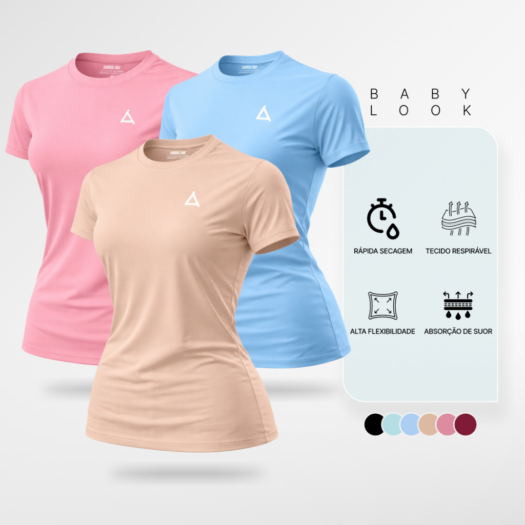 KIT 3 ou 2 Camiseta Academia Feminina Dry Fit UV 50 + Treino Blusa Slim Caminhada Treino Musculação