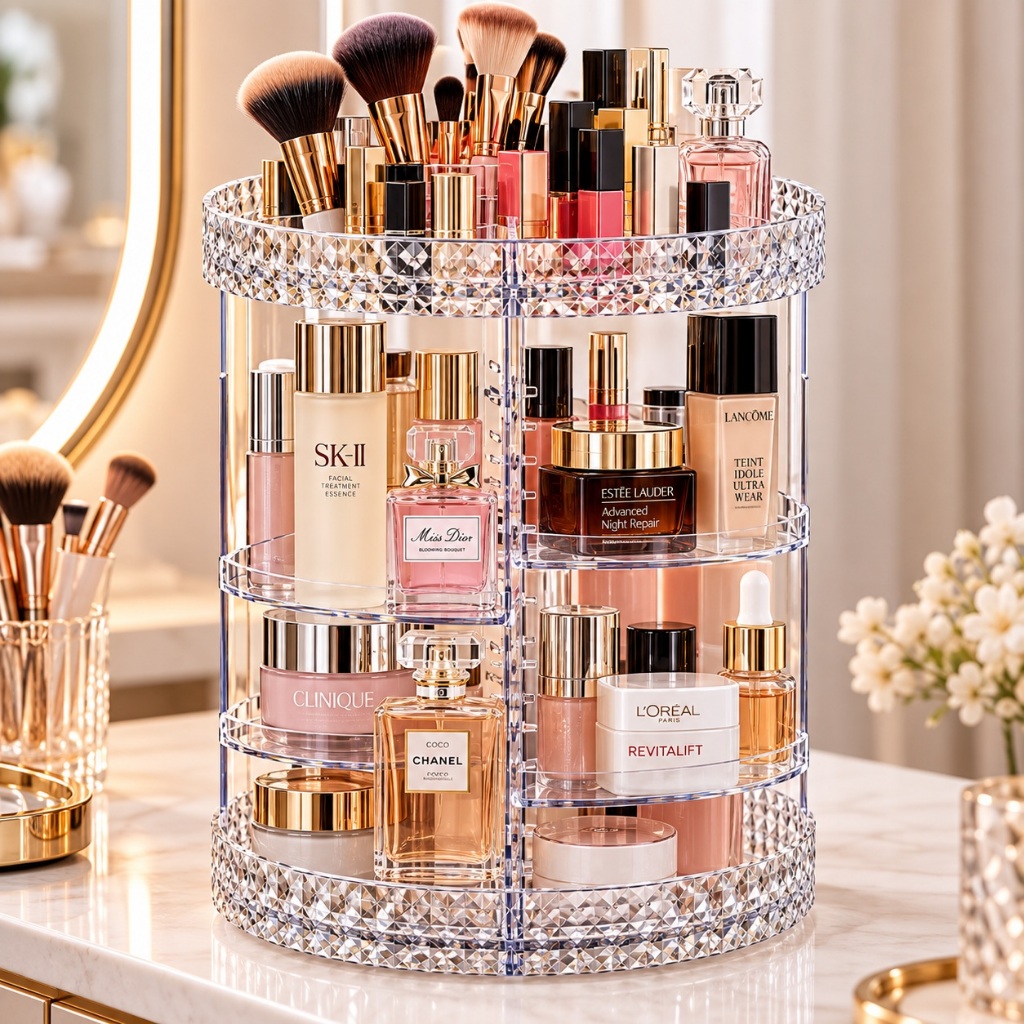 Organizador de Maquiagem Giratório 360° Ajustável Porta Cosméticos Skincare Perfumes Pincéis OIVIDA