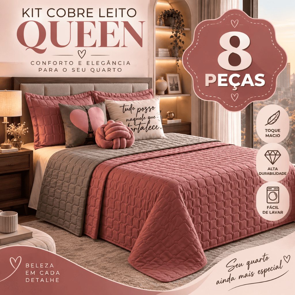 Kit Cobre Leito Dupla Face Paris Queen 08 Peças Original