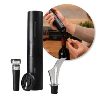 Kit Abridor De Vinho Elétrico a Pilha 4 Peças Saca-Rolhas Acessórios Sommelier Inox