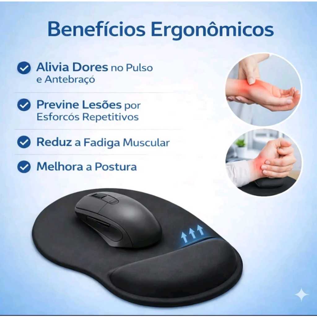 Mousepad Ergonômico Gamer Preto - Conforto e Precisão para o Seu Dia a Dia