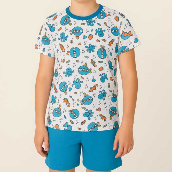 Pijama infantil Verão Meninos camiseta e shorts algodão - tam. 4 ao 12