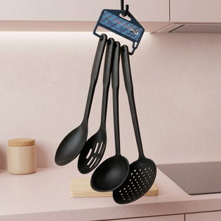 Kit 4 itens Cozinha Nylon Preto Resistente Para Altas Temperaturas