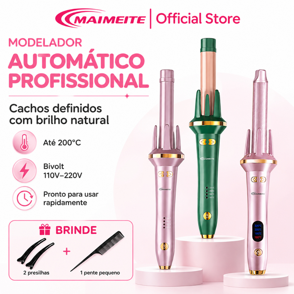 MAIMEITE Modelador de Cachos Ferro De Cacho Cacheador 25mm Rotação Automática Bivolt Rápido Cachos Cabo Giratório 360°