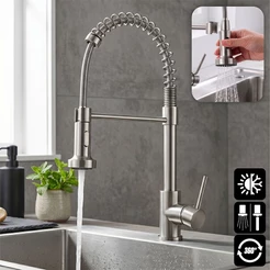 Torneira de Cozinha Gourmet Monocomando Com Mola de Bancada 2 Modos Jato Extensão de Spray