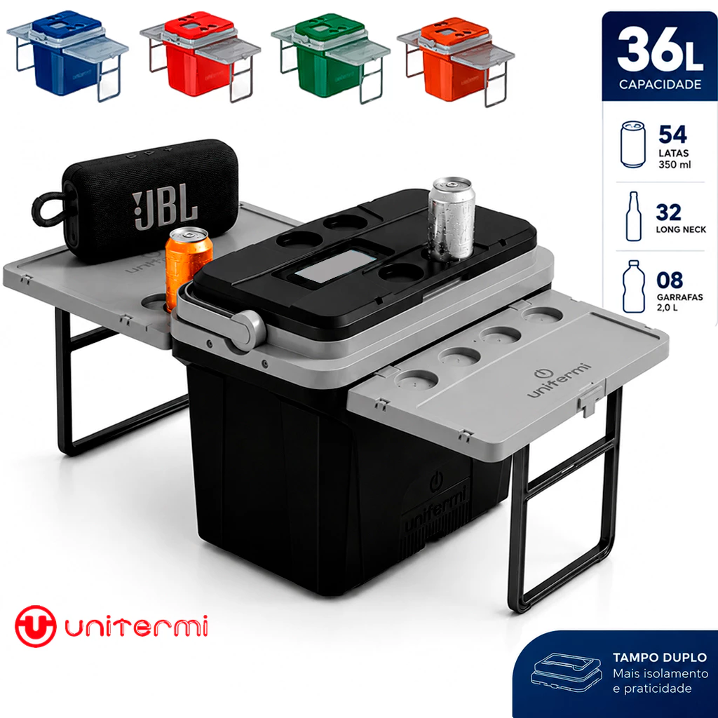 Super Caixa Termica Cooler Multifuncional 36 L Jurere Mesa Retrátil Embutidas Dobravel Camping Praia