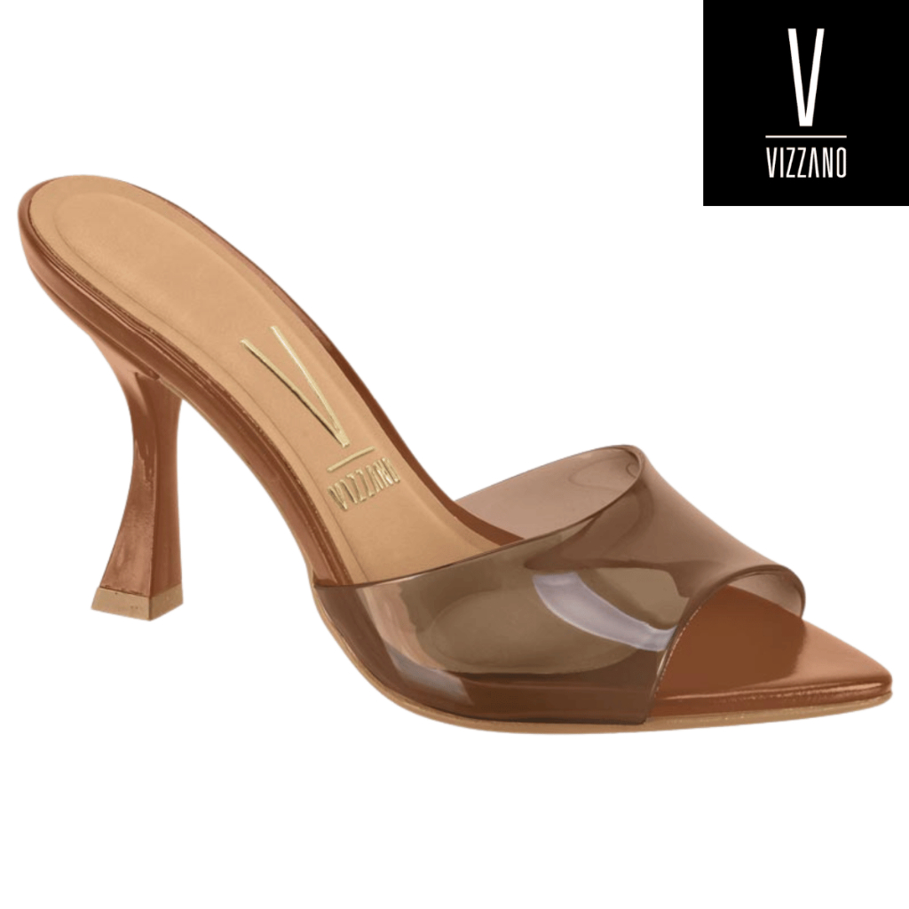 Tamanco Vizzano Vinil Caramelo Branco Off Salto Flare Bico Fino Confortável Festa Casamento Original