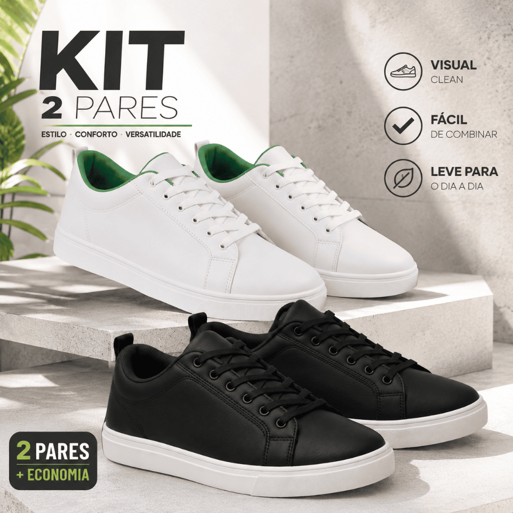 Kit 2 Pares Tênis Masculino Social Casual Sapatênis Liso Moderno Confortável Leve Dia a Dia