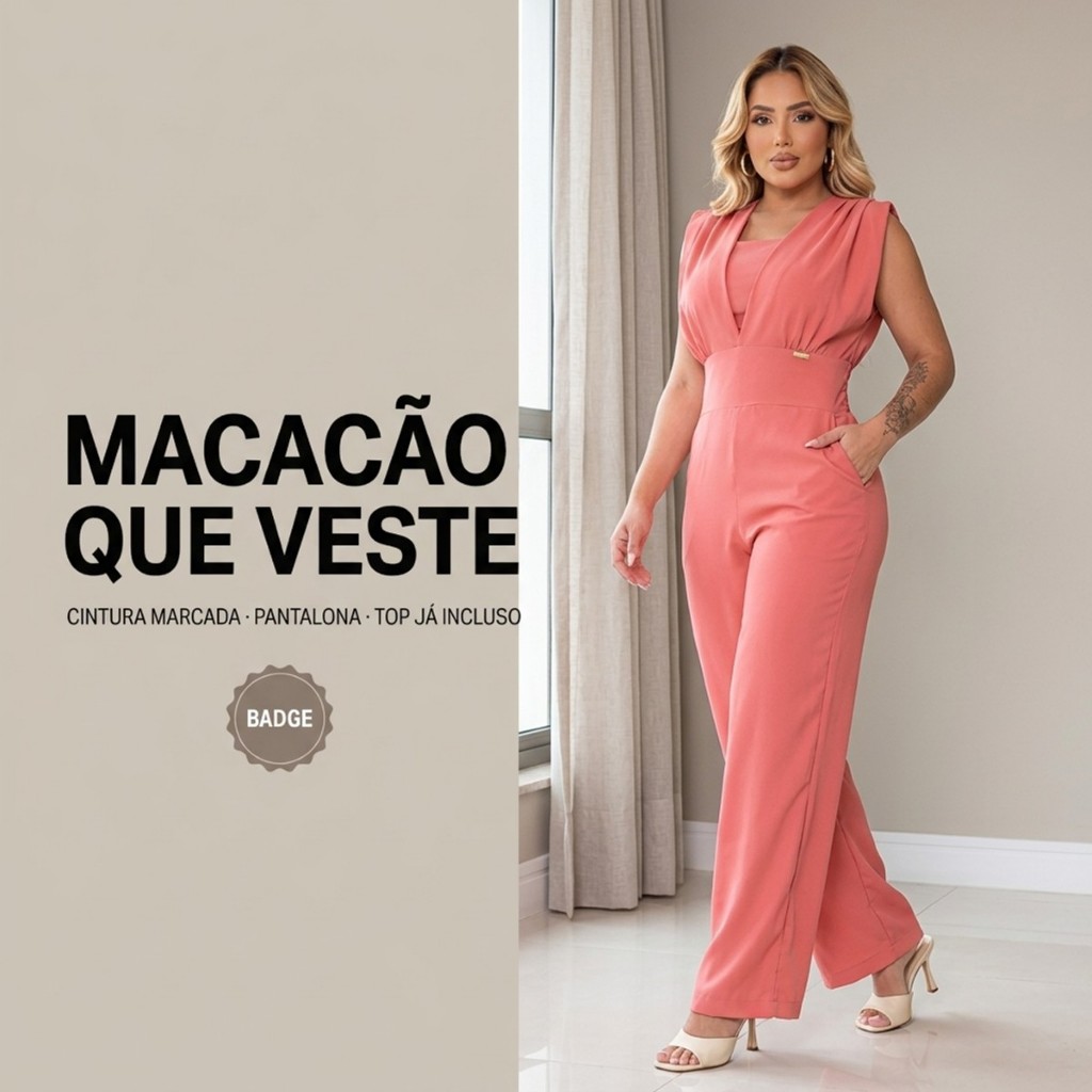 Macacao Feminino Pantalona Longo Sedinha Premium Com Top Social Trabalho Elegante Bolso Cintura Marcada