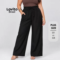 Lovito Plus Size Calça Feminina Reta Elástico Cintura PTB38BRL067