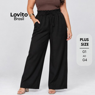 Lovito Plus Size Calça Feminina Reta Elástico Cintura PTB38BRL067