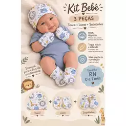 Touca Luvas e Sapatinhos Safari Kit Bebê 3 peças 100% Algodao Enxoval Recem Nascido Maternidade