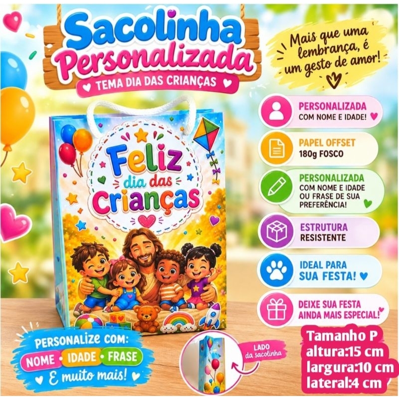 Sacolinha Surpresa Personalizada Lembrancinha Feliz dia das crianças PEGUE E MONTE